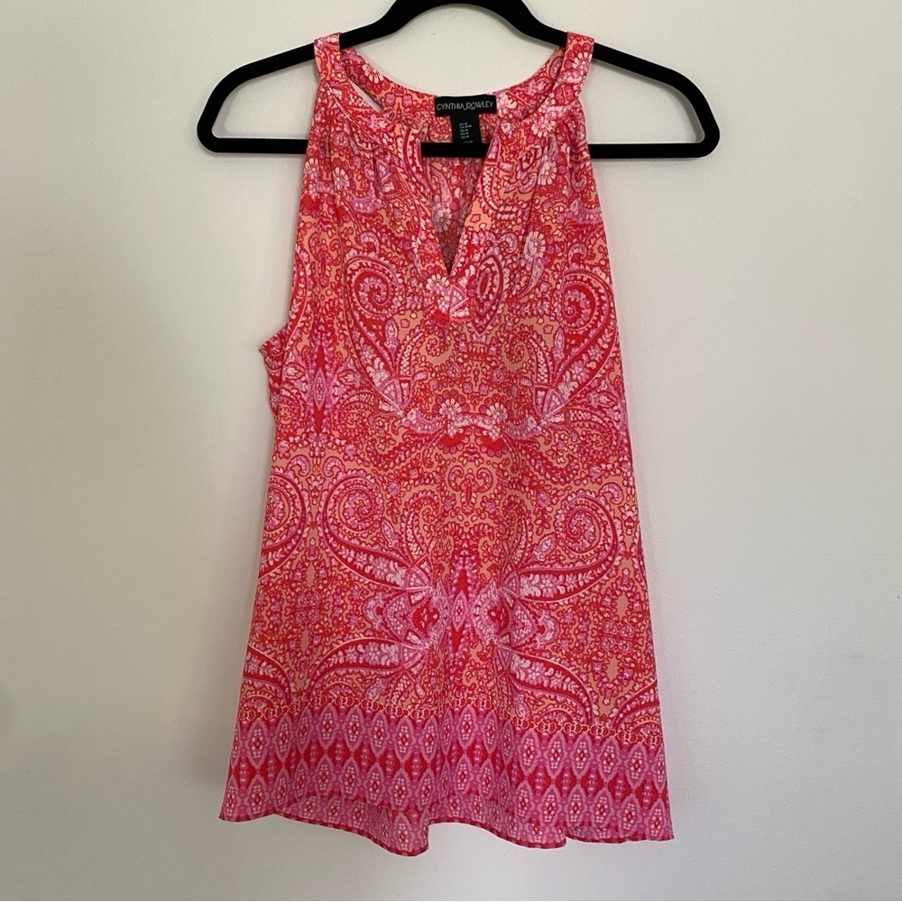 Cynthia Rowley Pink Paisley Notch Neck Tank Top